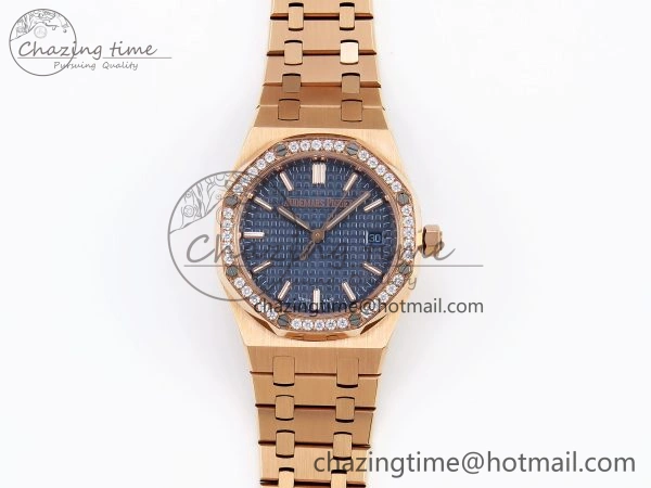 WeatherProof ROYAL OAK 34MM RG BF BEST EDITION BLUE DIAL DIAMONDS BEZEL ON RG BRACELET A 10109