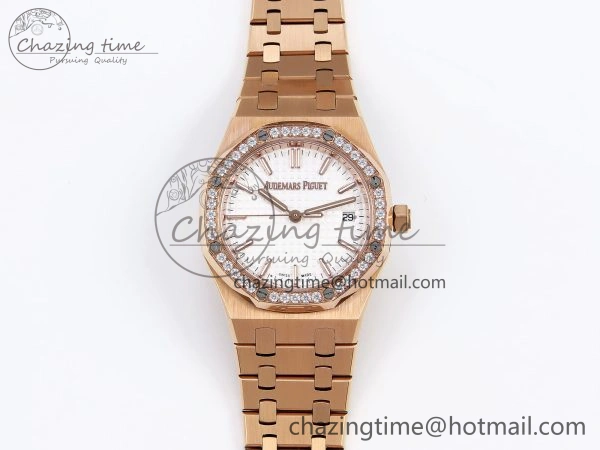 SmartChoice ROYAL OAK 34MM RG BF BEST EDITION WHITE DIAL DIAMONDS BEZEL ON RG BRACELET A 4523