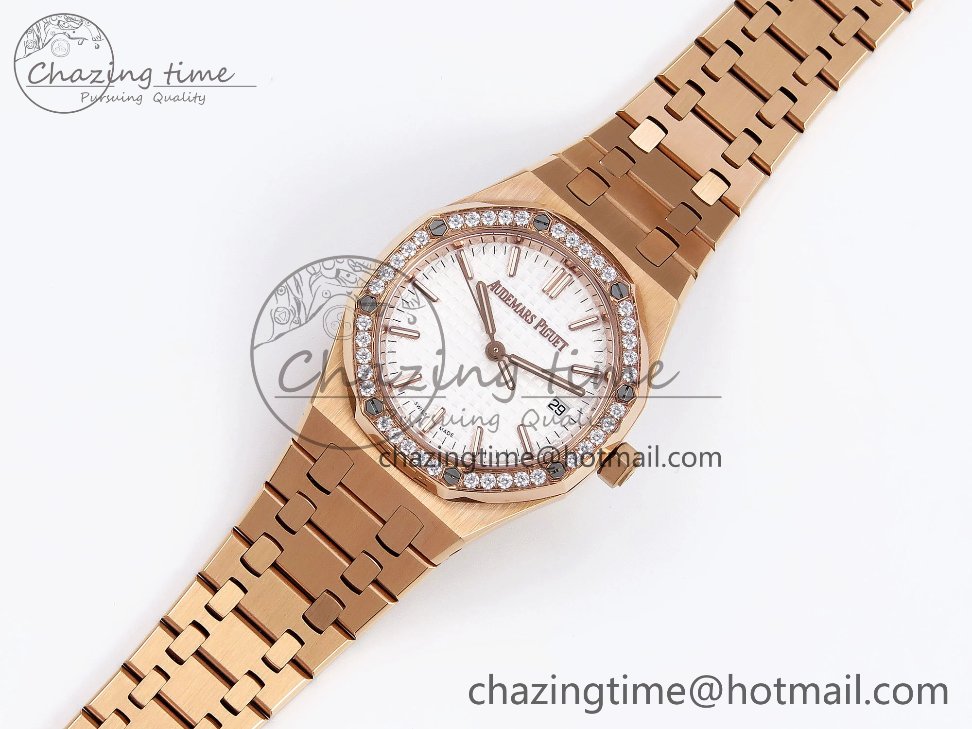 SmartChoice ROYAL OAK 34MM RG BF BEST EDITION WHITE DIAL DIAMONDS BEZEL ON RG BRACELET A 4523