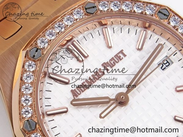 SmartChoice ROYAL OAK 34MM RG BF BEST EDITION WHITE DIAL DIAMONDS BEZEL ON RG BRACELET A 4523