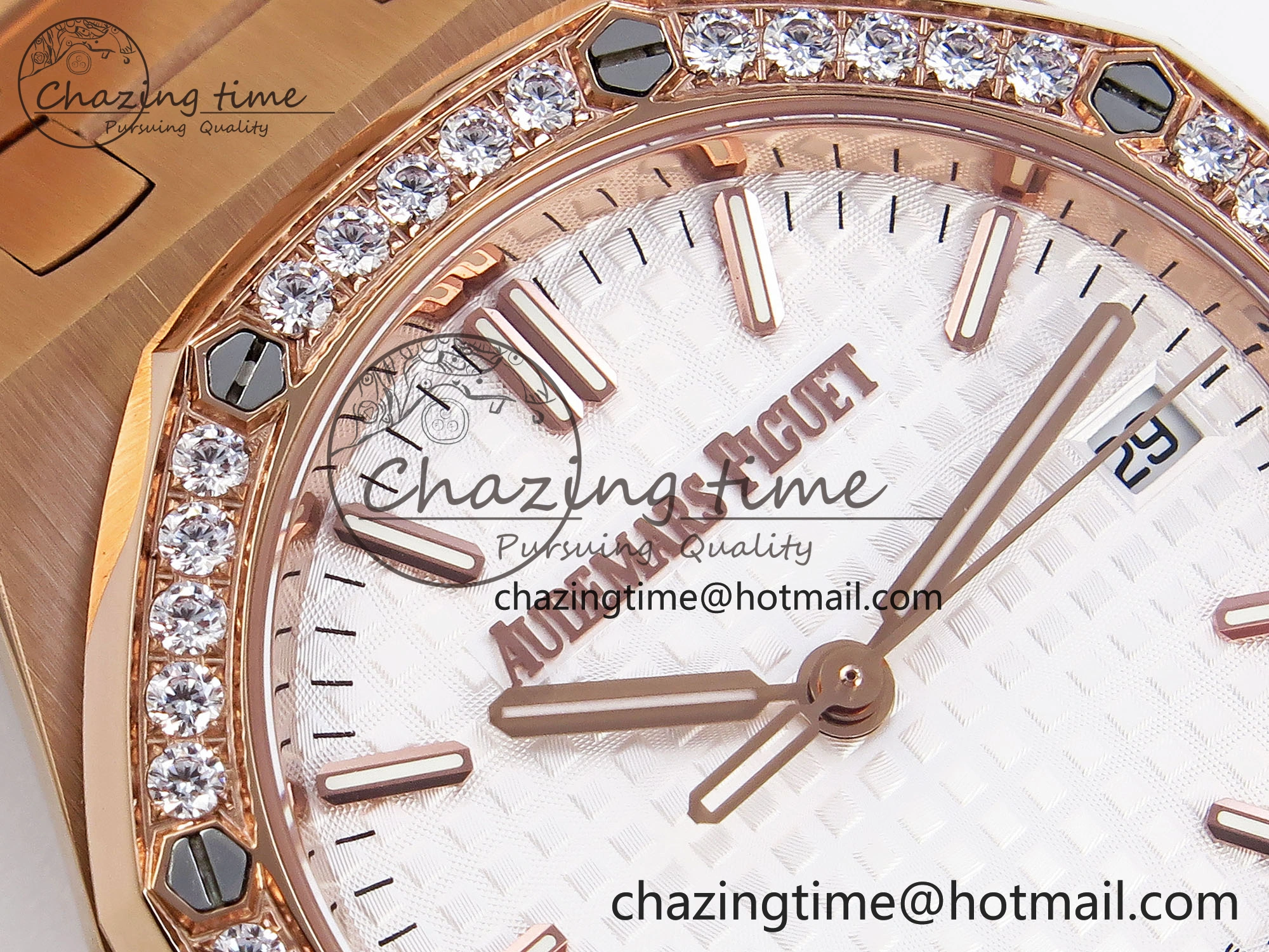 SmartChoice ROYAL OAK 34MM RG BF BEST EDITION WHITE DIAL DIAMONDS BEZEL ON RG BRACELET A 4523