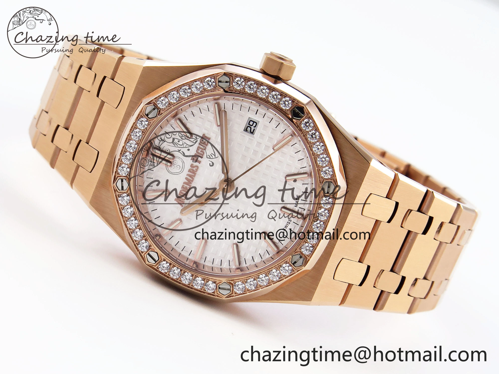 SmartChoice ROYAL OAK 34MM RG BF BEST EDITION WHITE DIAL DIAMONDS BEZEL ON RG BRACELET A 4523