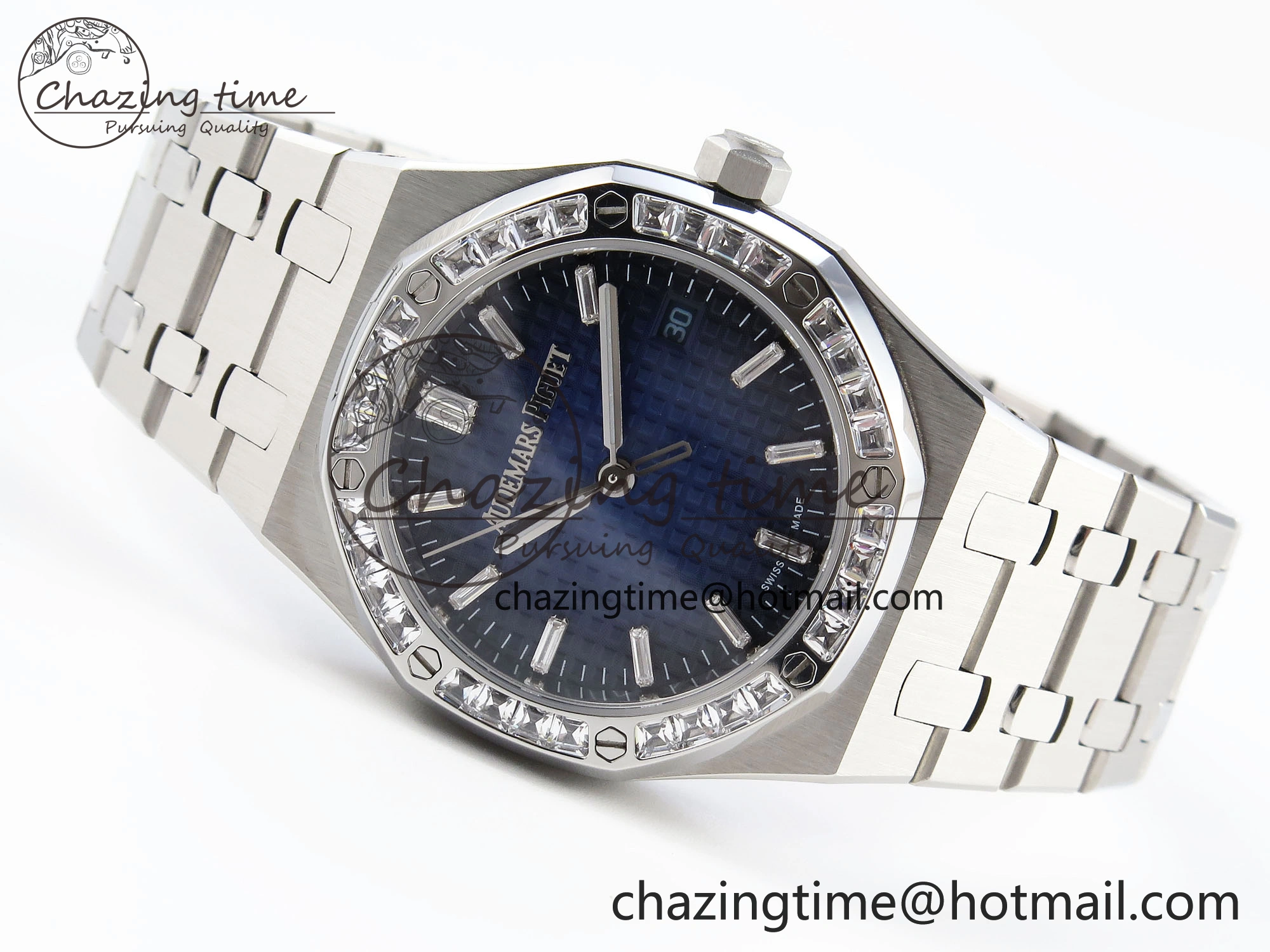 Tailored ROYAL OAK 34MM SS BF BEST EDITION BLUE DIAMONDS DIAL DIAMONDS BEZEL ON SS BRACELET A 4521
