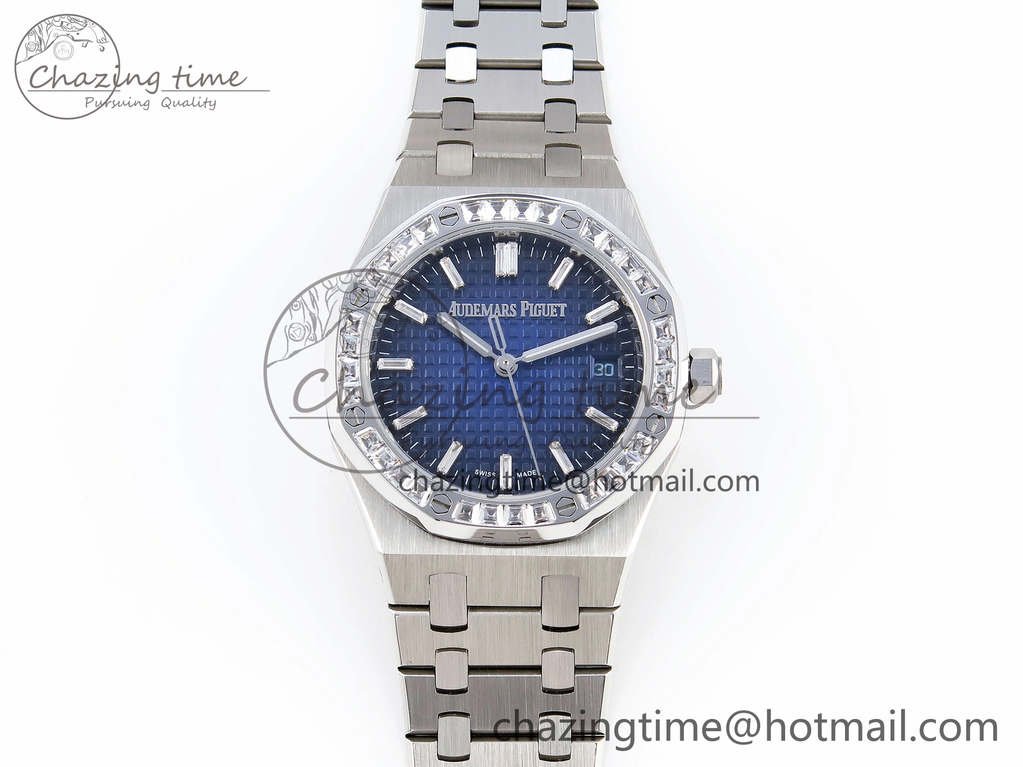 Tailored ROYAL OAK 34MM SS BF BEST EDITION BLUE DIAMONDS DIAL DIAMONDS BEZEL ON SS BRACELET A 4521