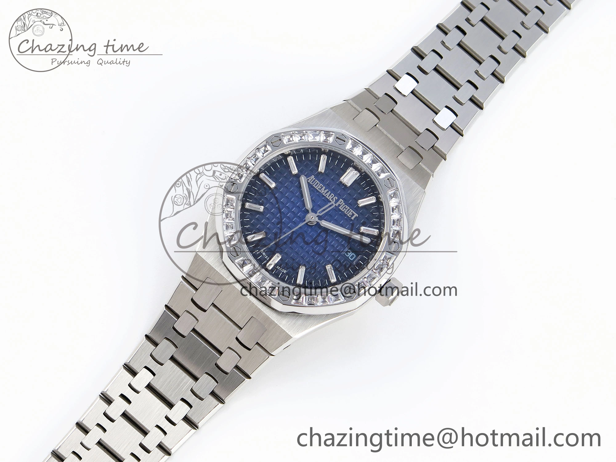 Tailored ROYAL OAK 34MM SS BF BEST EDITION BLUE DIAMONDS DIAL DIAMONDS BEZEL ON SS BRACELET A 4521