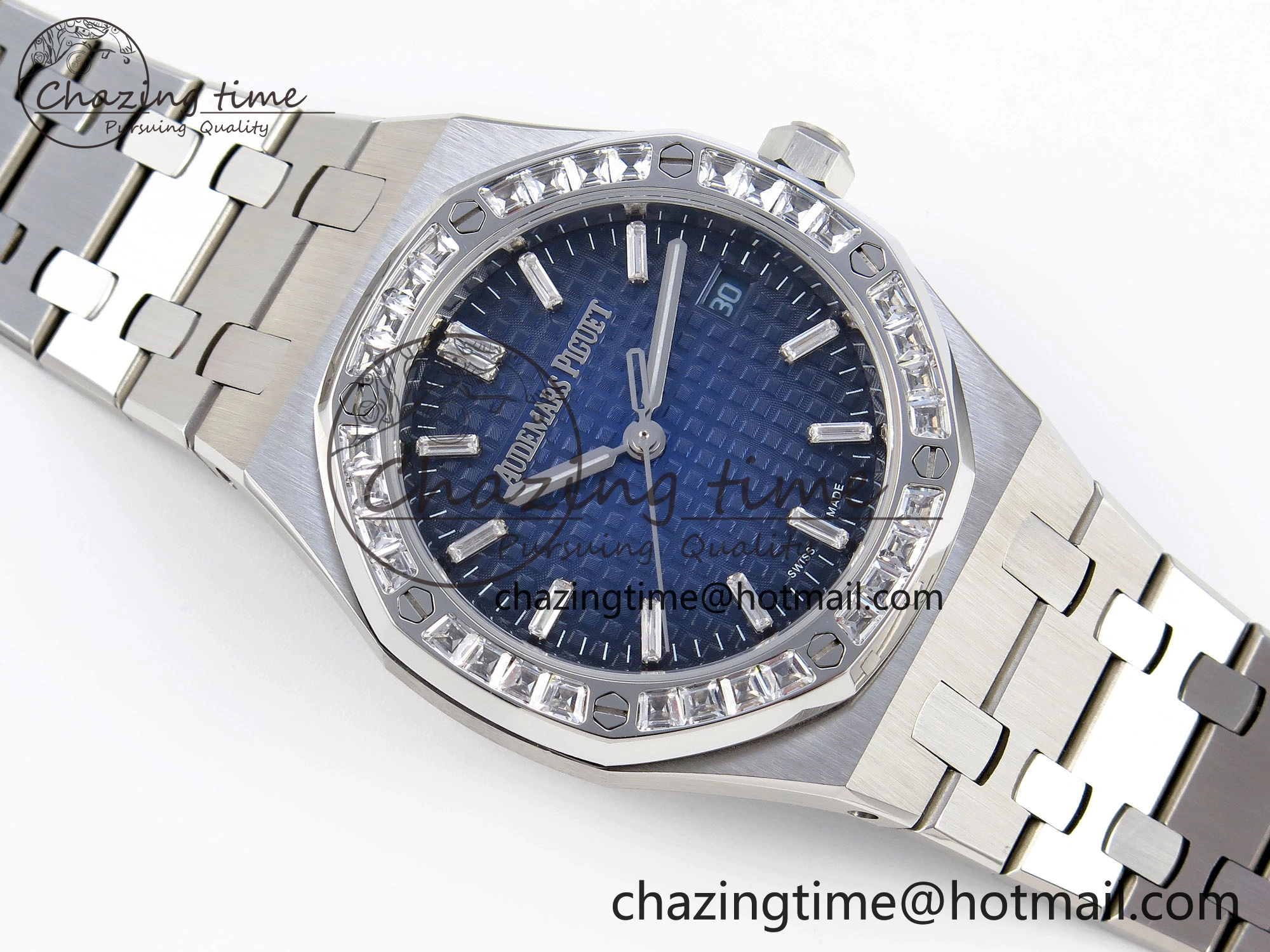Tailored ROYAL OAK 34MM SS BF BEST EDITION BLUE DIAMONDS DIAL DIAMONDS BEZEL ON SS BRACELET A 4521