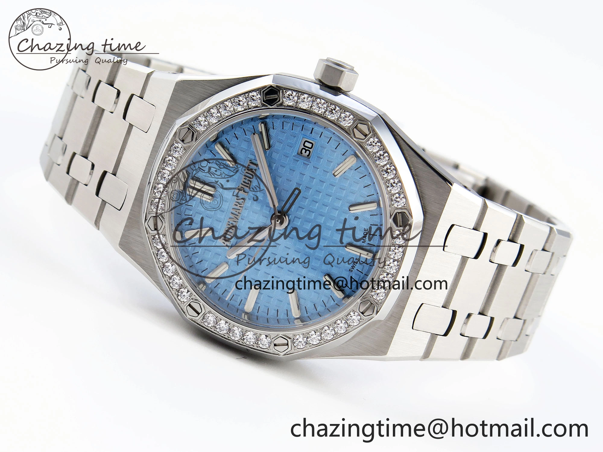EasyMatch ROYAL OAK 34MM SS BF BEST EDITION ICE BLUE DIAL DIAMONDS BEZEL ON SS BRACELET A 4516