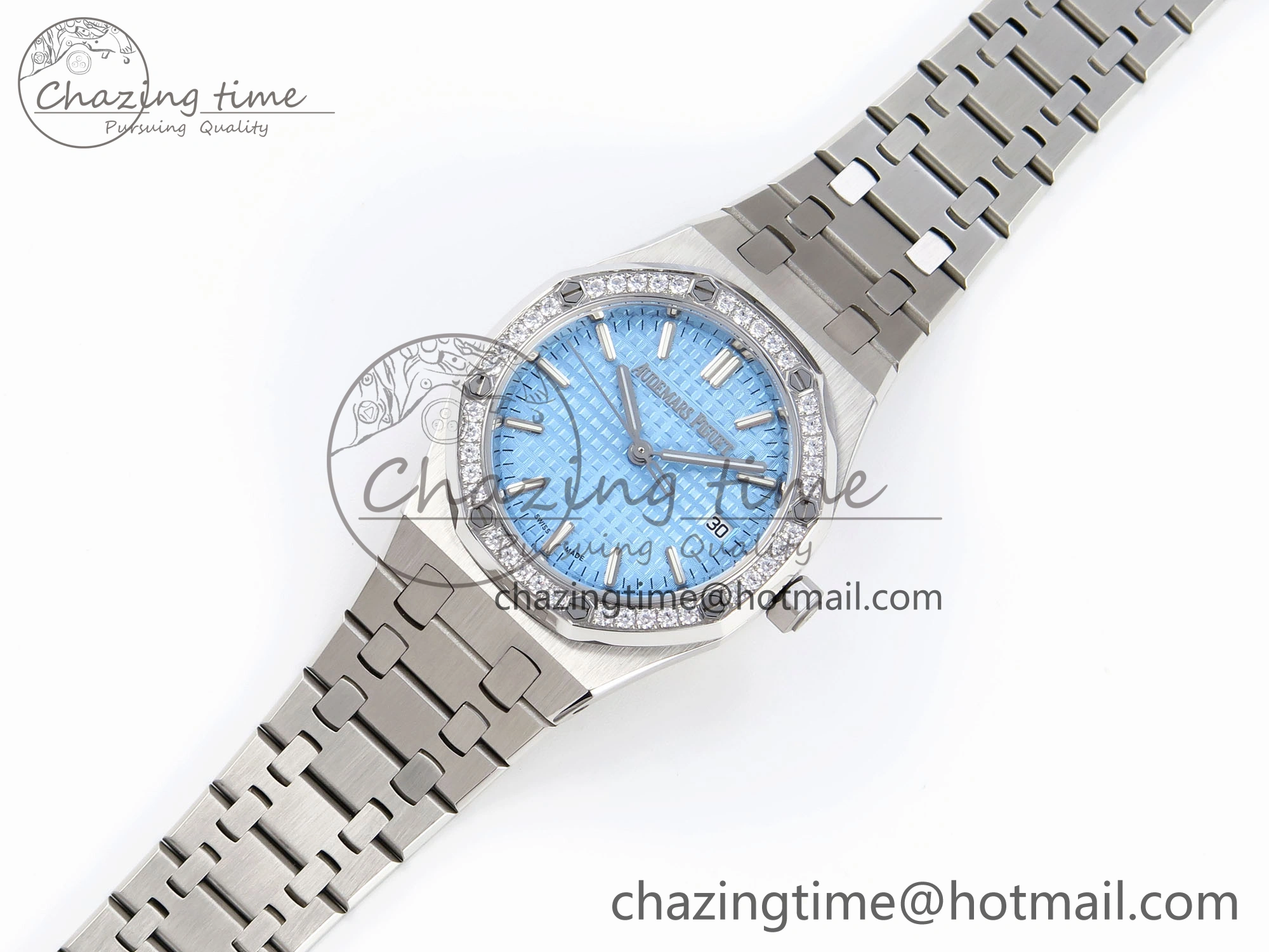 EasyMatch ROYAL OAK 34MM SS BF BEST EDITION ICE BLUE DIAL DIAMONDS BEZEL ON SS BRACELET A 4516