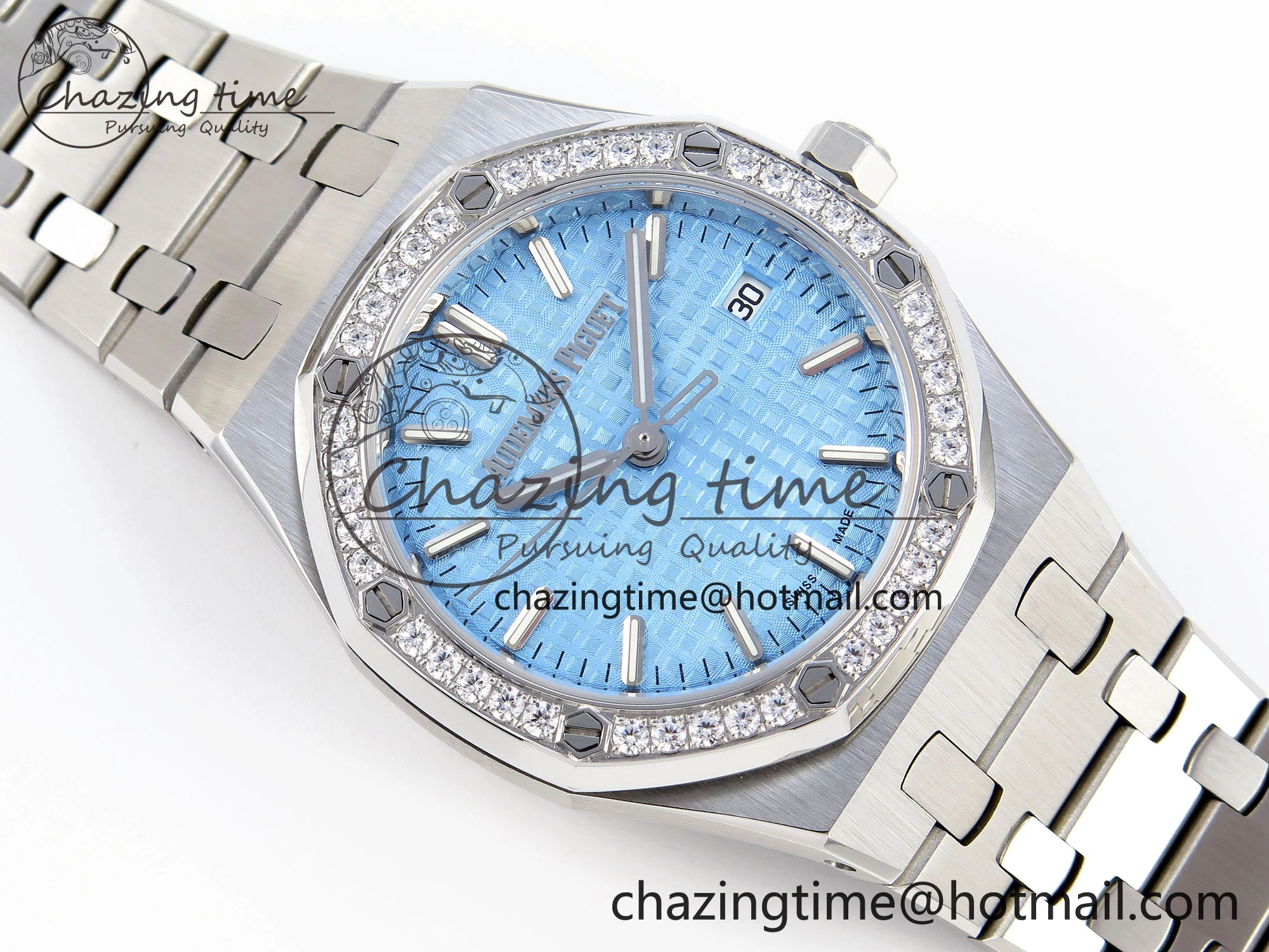 EasyMatch ROYAL OAK 34MM SS BF BEST EDITION ICE BLUE DIAL DIAMONDS BEZEL ON SS BRACELET A 4516