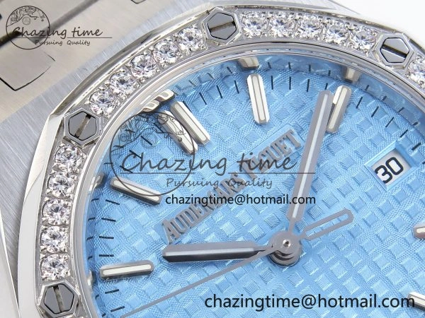 EasyMatch ROYAL OAK 34MM SS BF BEST EDITION ICE BLUE DIAL DIAMONDS BEZEL ON SS BRACELET A 4516