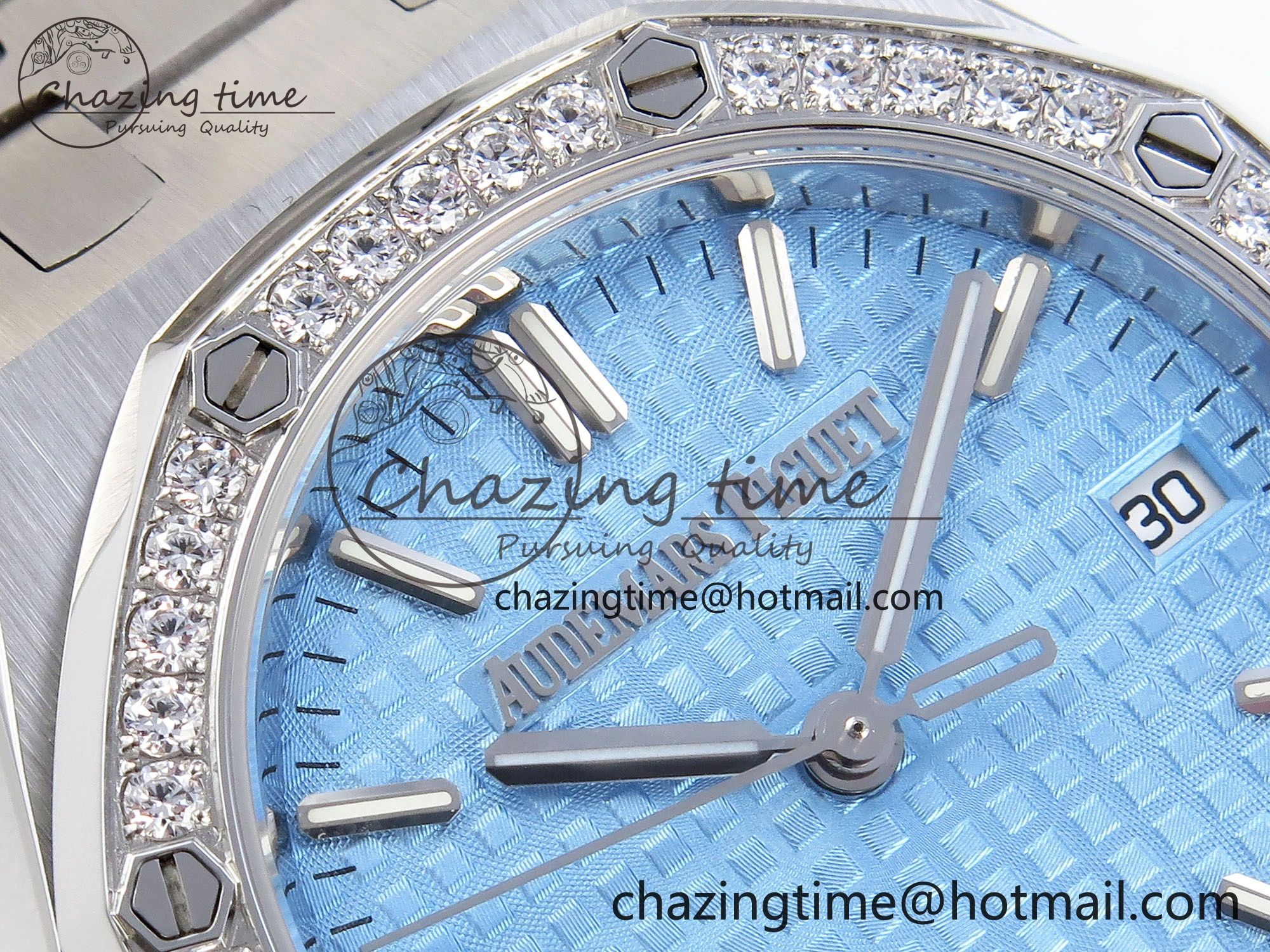 EasyMatch ROYAL OAK 34MM SS BF BEST EDITION ICE BLUE DIAL DIAMONDS BEZEL ON SS BRACELET A 4516