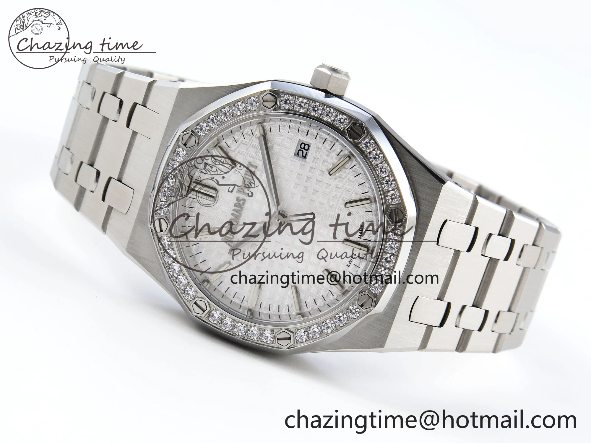 ROYAL OAK 34MM SS BF BEST EDITION WHITE DIAL DIAMONDS BEZEL ON SS BRACELET A SunProtective 10107
