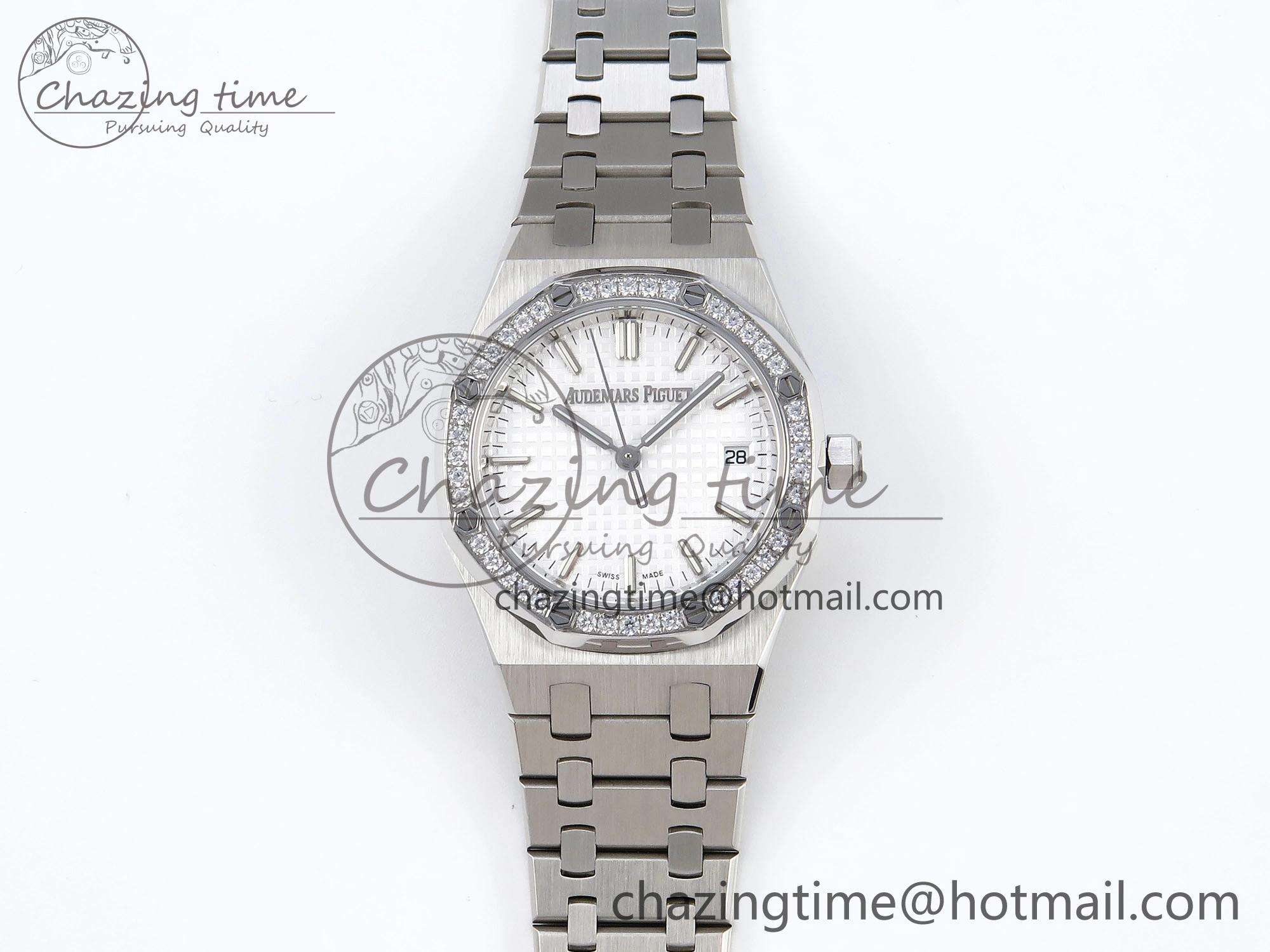 ROYAL OAK 34MM SS BF BEST EDITION WHITE DIAL DIAMONDS BEZEL ON SS BRACELET A SunProtective 10107