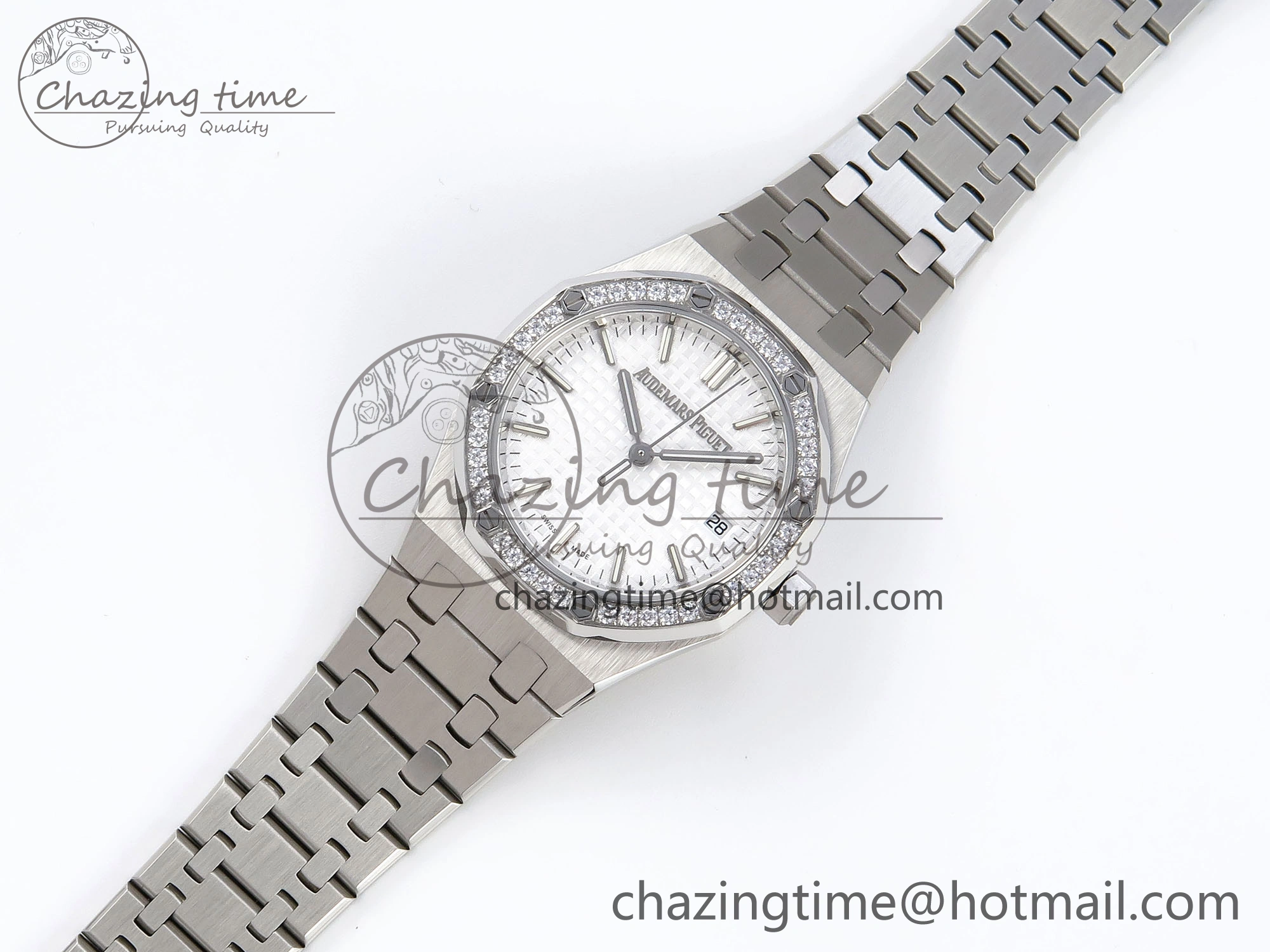 ROYAL OAK 34MM SS BF BEST EDITION WHITE DIAL DIAMONDS BEZEL ON SS BRACELET A SunProtective 10107