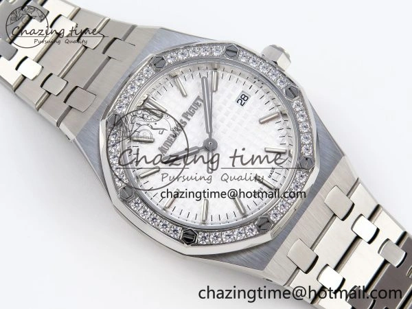 ROYAL OAK 34MM SS BF BEST EDITION WHITE DIAL DIAMONDS BEZEL ON SS BRACELET A SunProtective 10107
