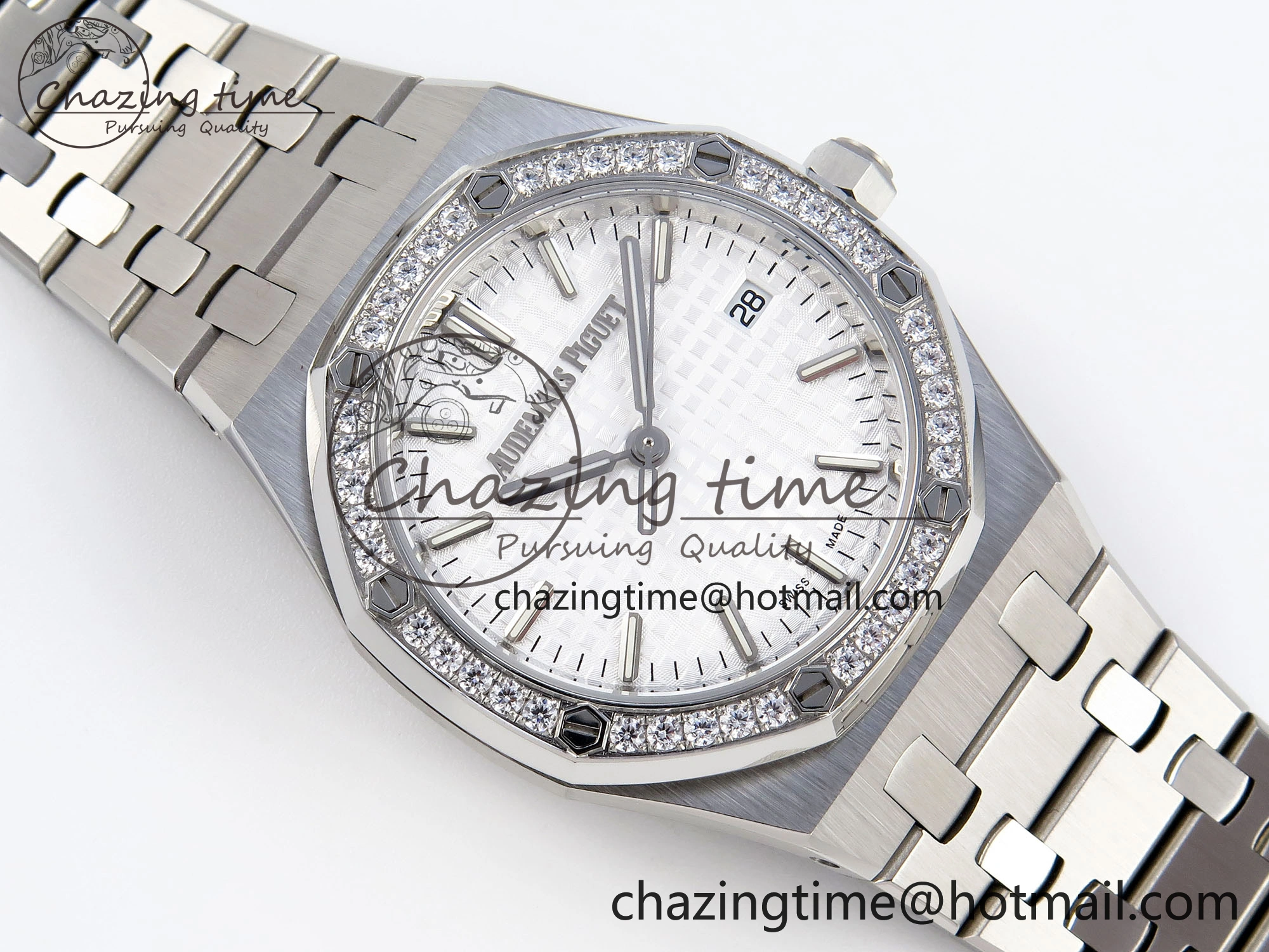 ROYAL OAK 34MM SS BF BEST EDITION WHITE DIAL DIAMONDS BEZEL ON SS BRACELET A SunProtective 10107