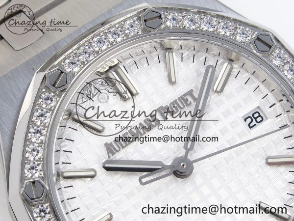 ROYAL OAK 34MM SS BF BEST EDITION WHITE DIAL DIAMONDS BEZEL ON SS BRACELET A SunProtective 10107