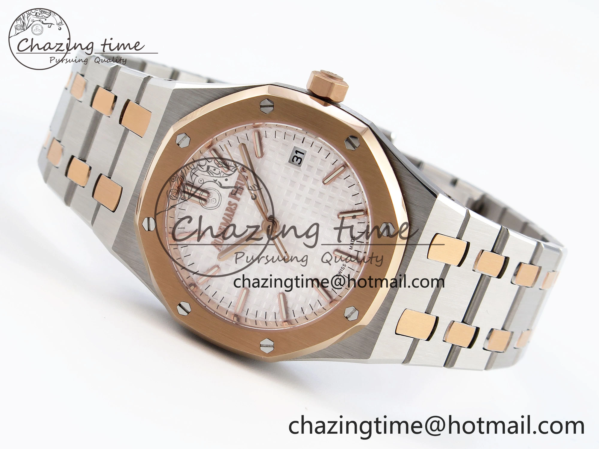 Breathable ROYAL OAK 34MM SS RG BF BEST EDITION WHITE DIAL ON SS RG BRACELET A 10108