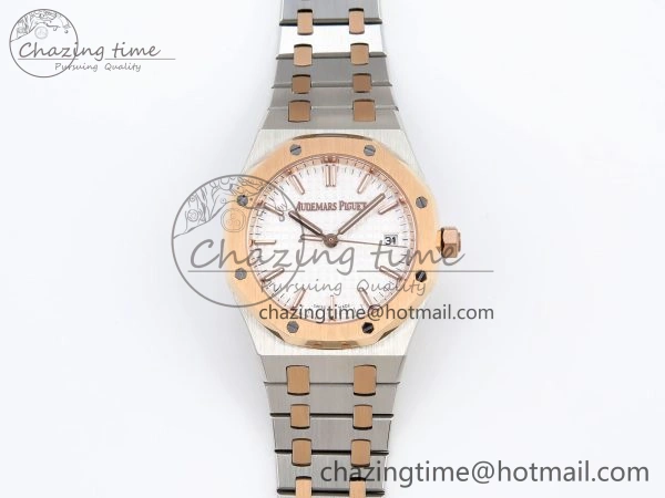 Breathable ROYAL OAK 34MM SS RG BF BEST EDITION WHITE DIAL ON SS RG BRACELET A 10108