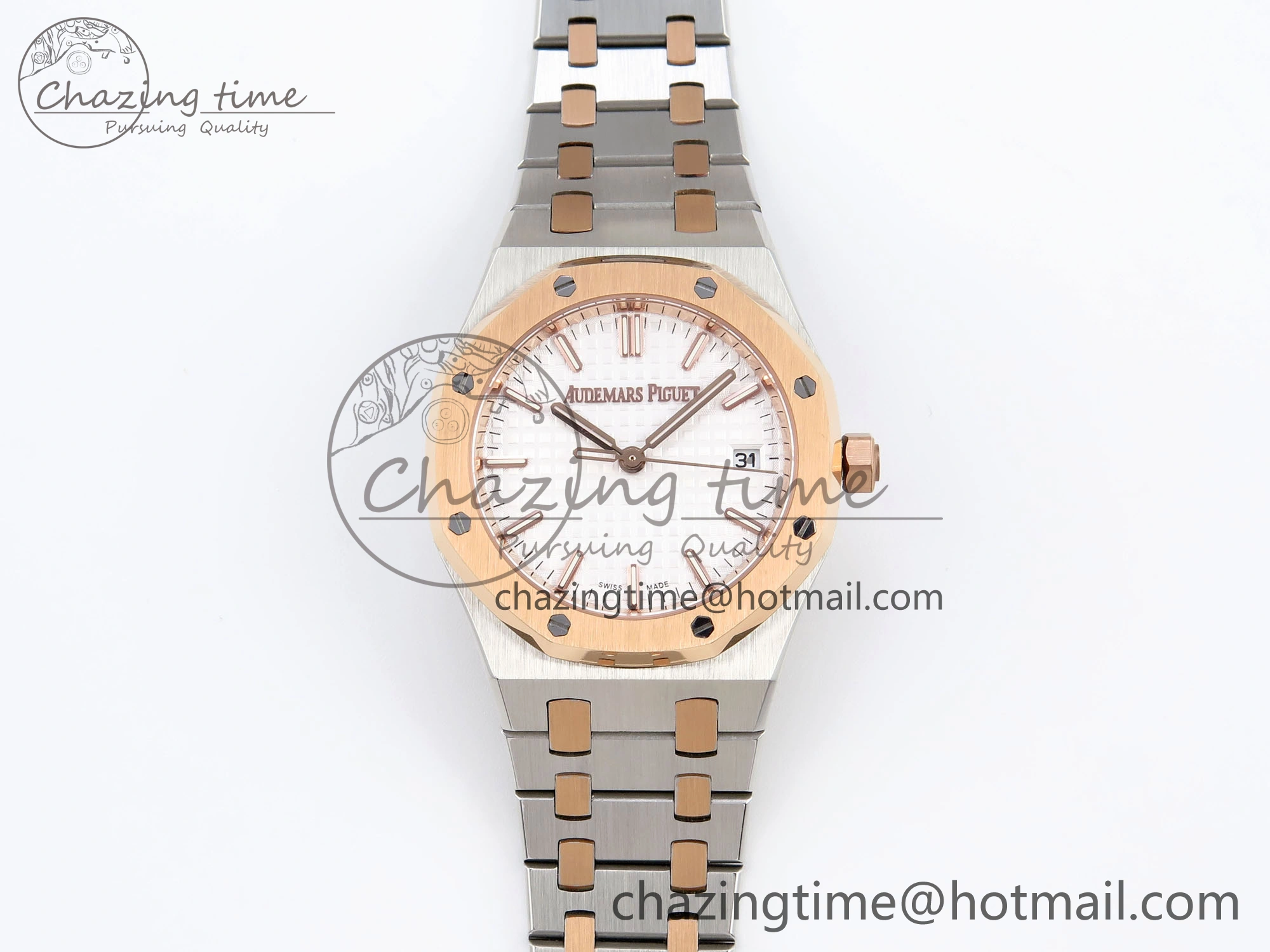 Breathable ROYAL OAK 34MM SS RG BF BEST EDITION WHITE DIAL ON SS RG BRACELET A 10108