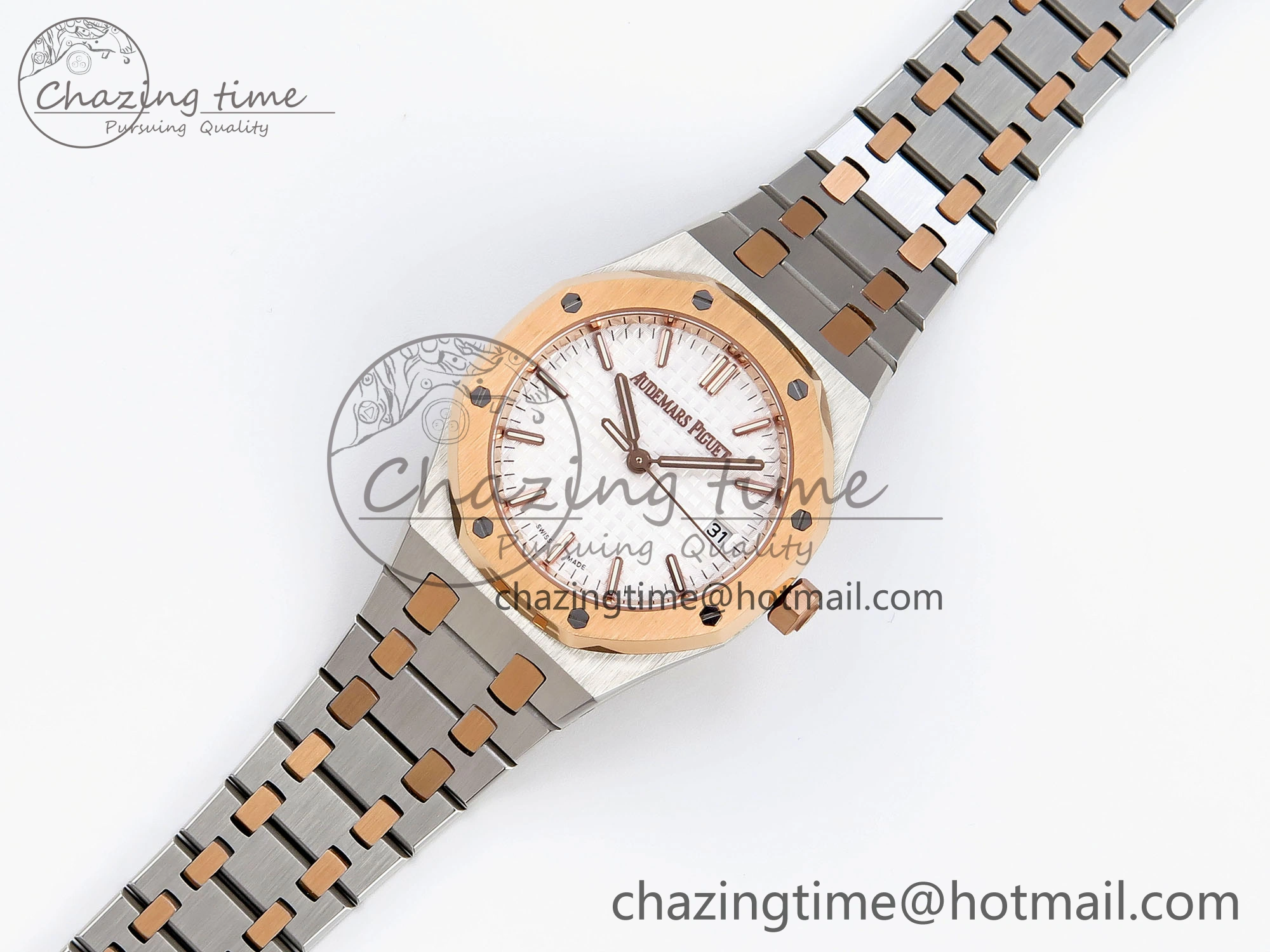 Breathable ROYAL OAK 34MM SS RG BF BEST EDITION WHITE DIAL ON SS RG BRACELET A 10108