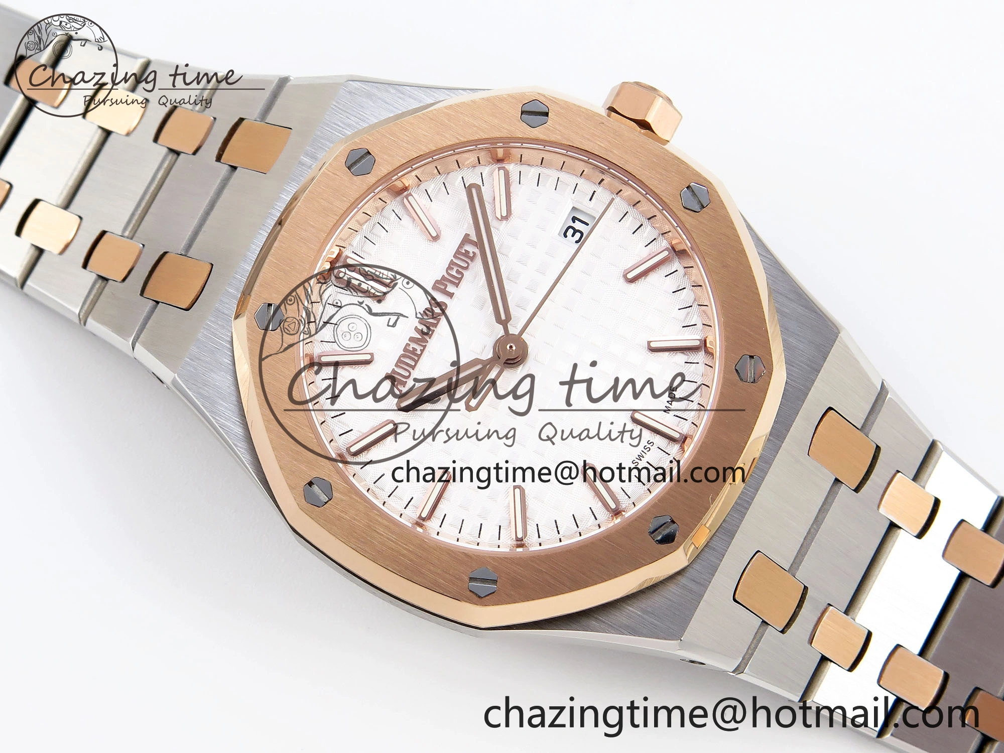 Breathable ROYAL OAK 34MM SS RG BF BEST EDITION WHITE DIAL ON SS RG BRACELET A 10108
