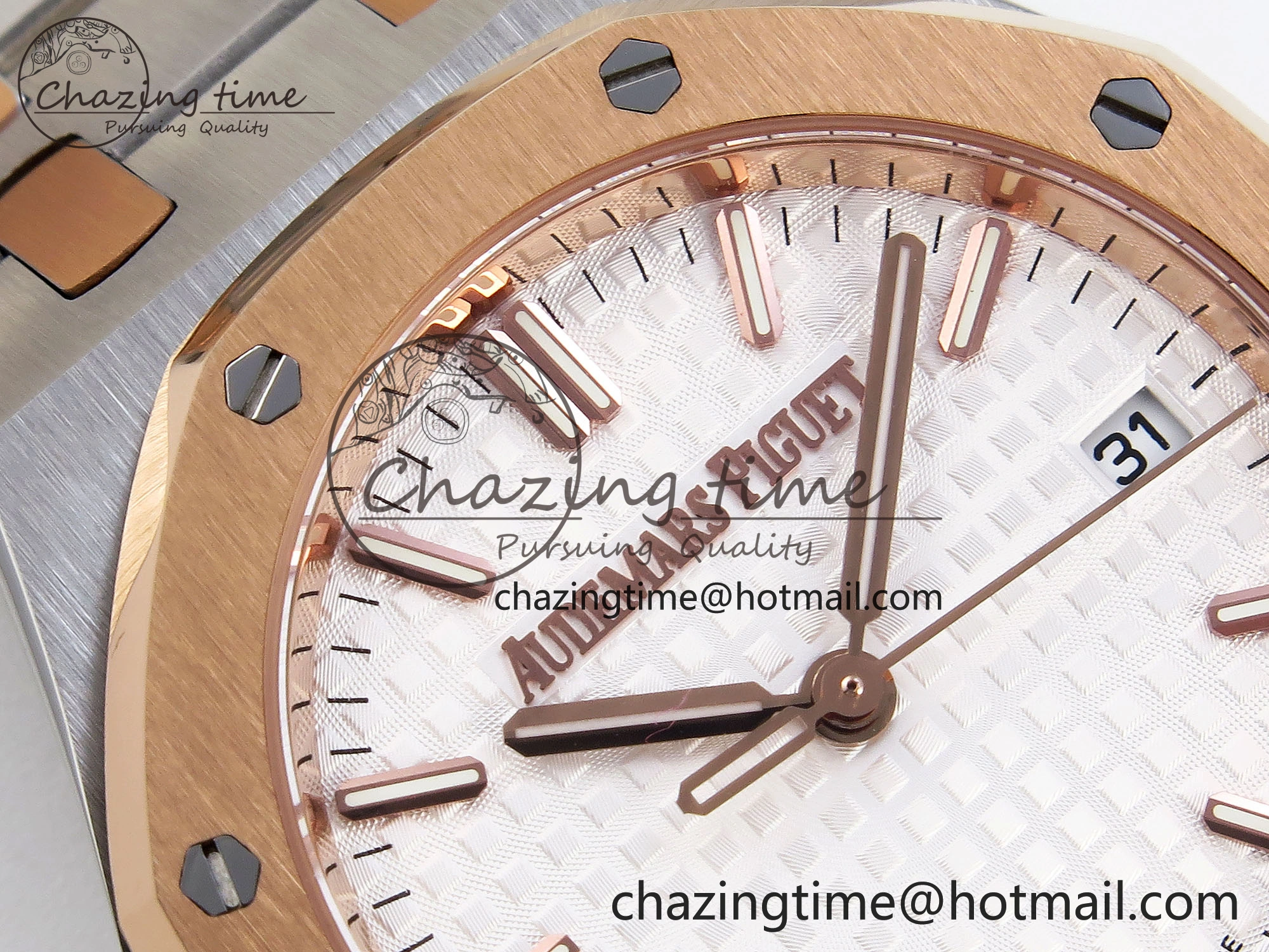 Breathable ROYAL OAK 34MM SS RG BF BEST EDITION WHITE DIAL ON SS RG BRACELET A 10108