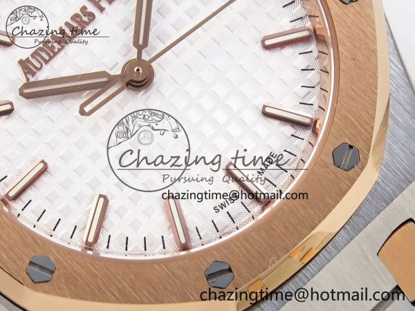 Breathable ROYAL OAK 34MM SS RG BF BEST EDITION WHITE DIAL ON SS RG BRACELET A 10108