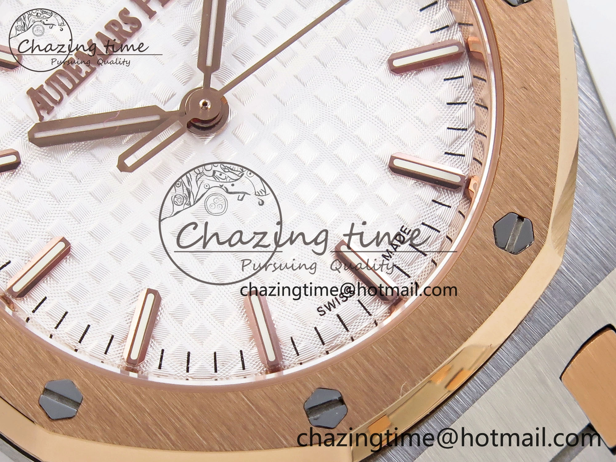 Breathable ROYAL OAK 34MM SS RG BF BEST EDITION WHITE DIAL ON SS RG BRACELET A 10108