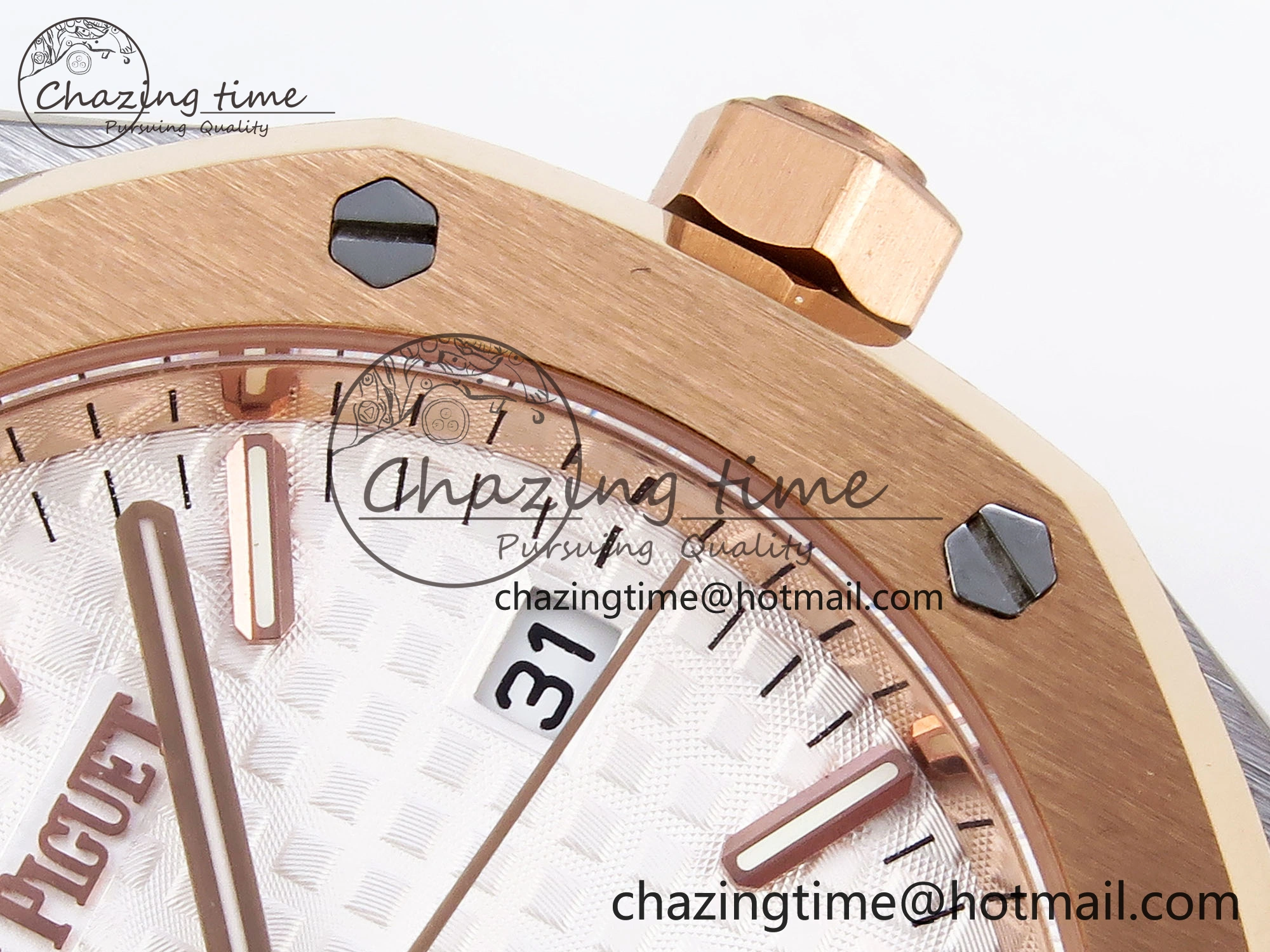 Breathable ROYAL OAK 34MM SS RG BF BEST EDITION WHITE DIAL ON SS RG BRACELET A 10108
