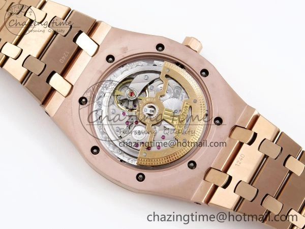 ZeroBulk ROYAL OAK 39MM 15202 RG IPF 1:1 BEST EDITION BLACK DIAMONDS DIAL ON RG BRACELET A 4501