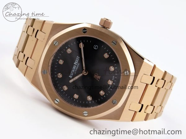 ZeroBulk ROYAL OAK 39MM 15202 RG IPF 1:1 BEST EDITION BLACK DIAMONDS DIAL ON RG BRACELET A 4501