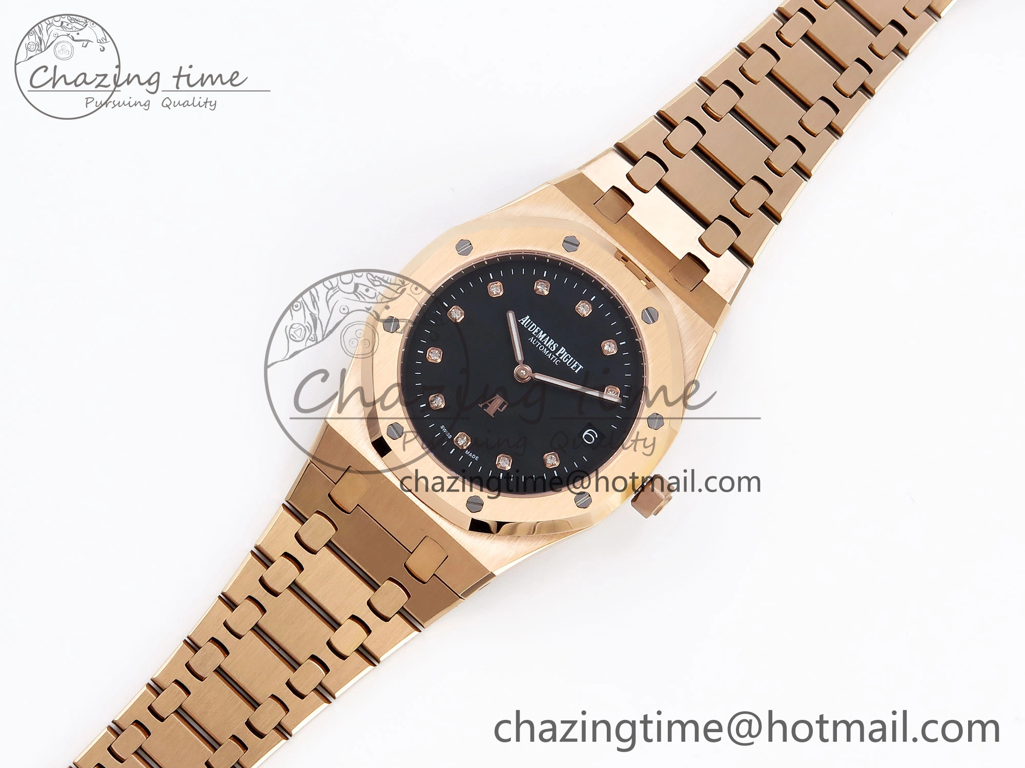ZeroBulk ROYAL OAK 39MM 15202 RG IPF 1:1 BEST EDITION BLACK DIAMONDS DIAL ON RG BRACELET A 4501