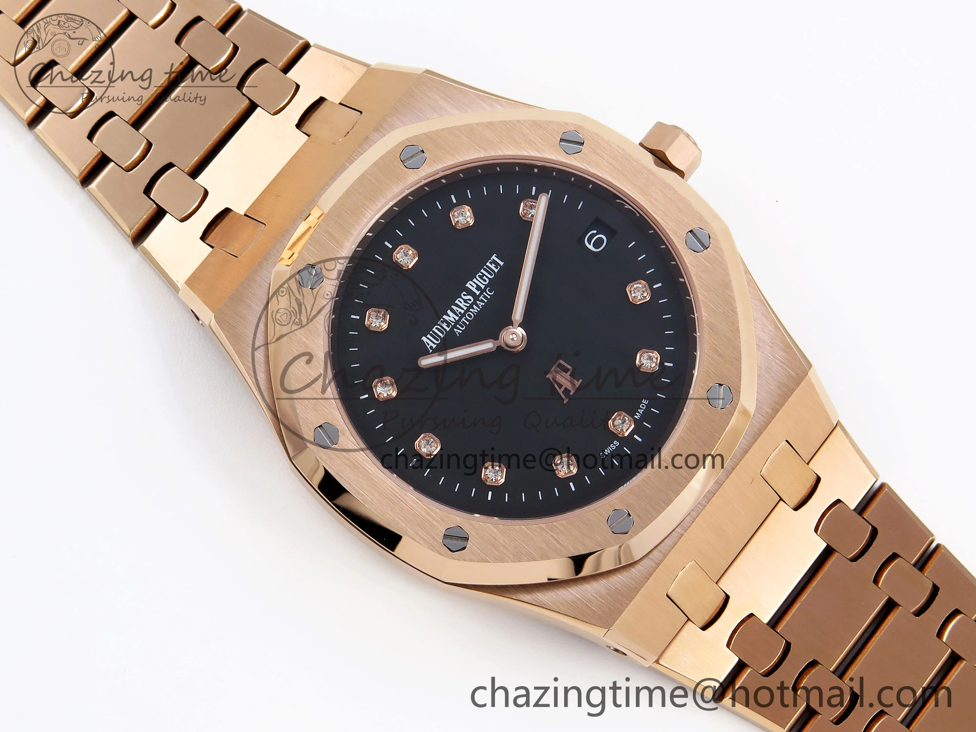 ZeroBulk ROYAL OAK 39MM 15202 RG IPF 1:1 BEST EDITION BLACK DIAMONDS DIAL ON RG BRACELET A 4501