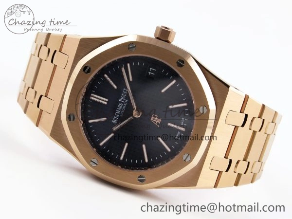 TravelReady ROYAL OAK 39MM 15202 RG IPF 1:1 BEST EDITION BLUE TEXTURED DIAL ON RG BRACELET A 4502