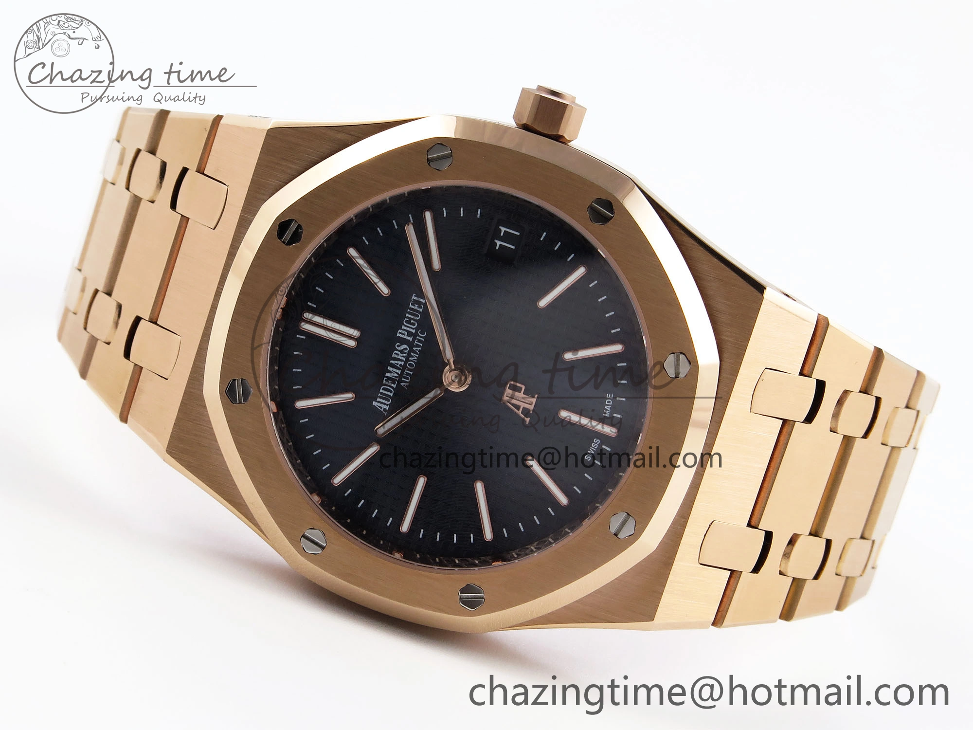 TravelReady ROYAL OAK 39MM 15202 RG IPF 1:1 BEST EDITION BLUE TEXTURED DIAL ON RG BRACELET A 4502