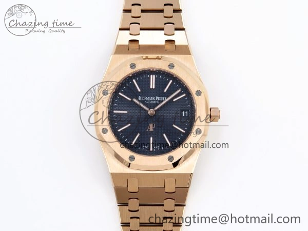 TravelReady ROYAL OAK 39MM 15202 RG IPF 1:1 BEST EDITION BLUE TEXTURED DIAL ON RG BRACELET A 4502