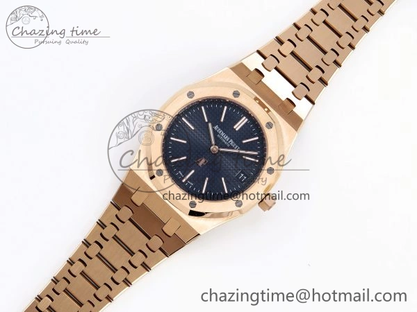 TravelReady ROYAL OAK 39MM 15202 RG IPF 1:1 BEST EDITION BLUE TEXTURED DIAL ON RG BRACELET A 4502