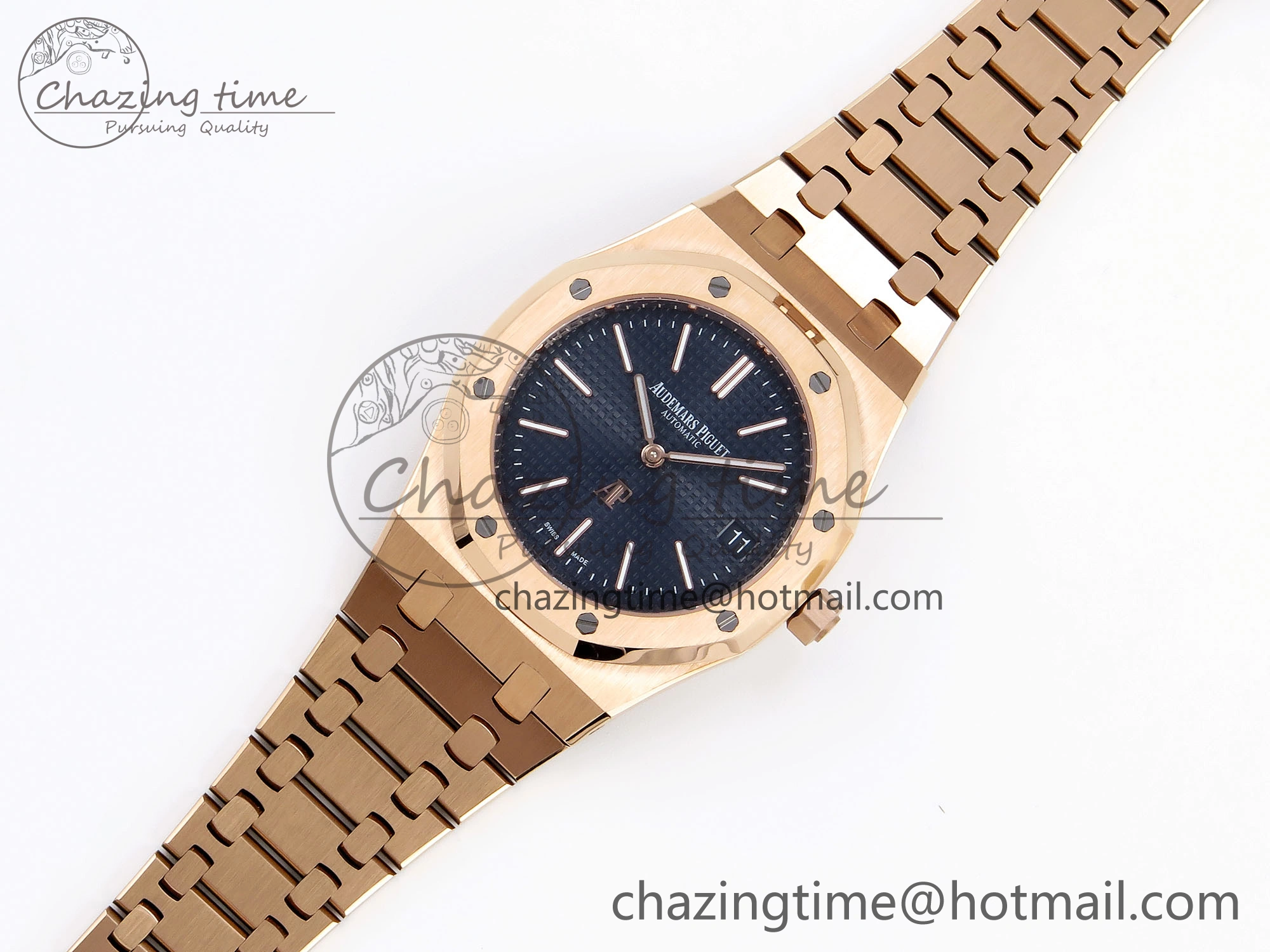 TravelReady ROYAL OAK 39MM 15202 RG IPF 1:1 BEST EDITION BLUE TEXTURED DIAL ON RG BRACELET A 4502