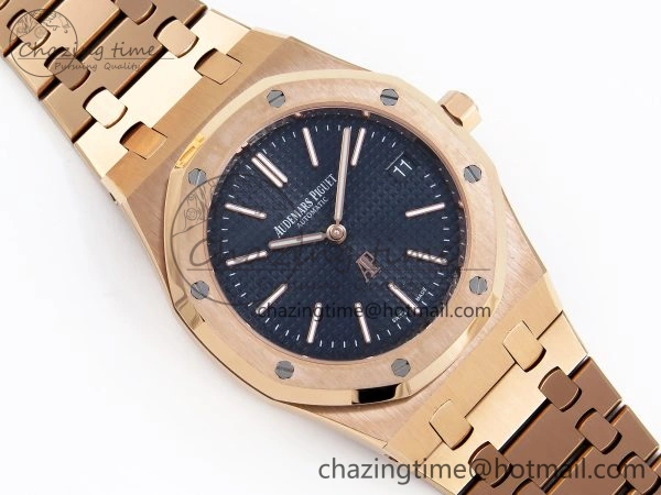 TravelReady ROYAL OAK 39MM 15202 RG IPF 1:1 BEST EDITION BLUE TEXTURED DIAL ON RG BRACELET A 4502
