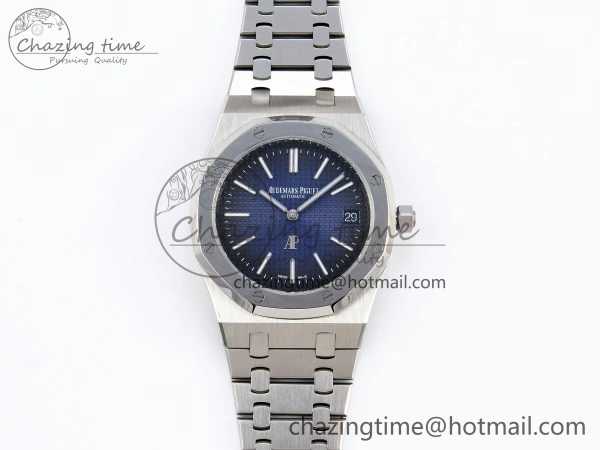 Trendsetting ROYAL OAK 39MM 15202 SS IPF 1:1 BEST EDITION BLUE BLACK TEXTURED DIAL ON SS BRACELET A 4494