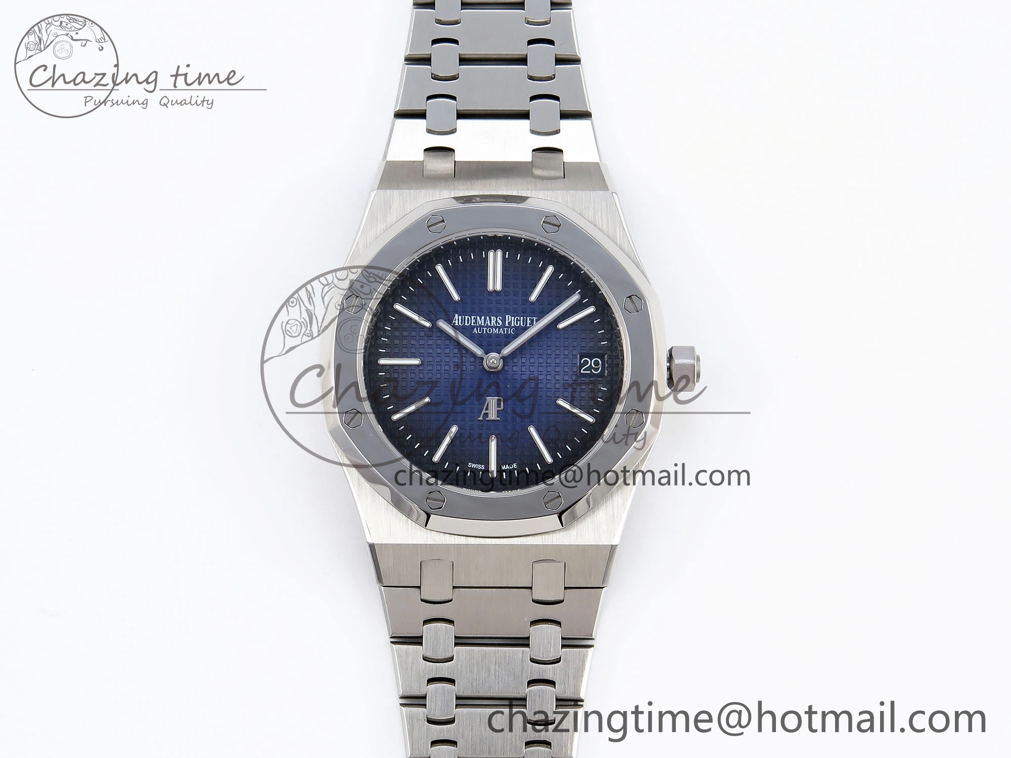 Trendsetting ROYAL OAK 39MM 15202 SS IPF 1:1 BEST EDITION BLUE BLACK TEXTURED DIAL ON SS BRACELET A 4494