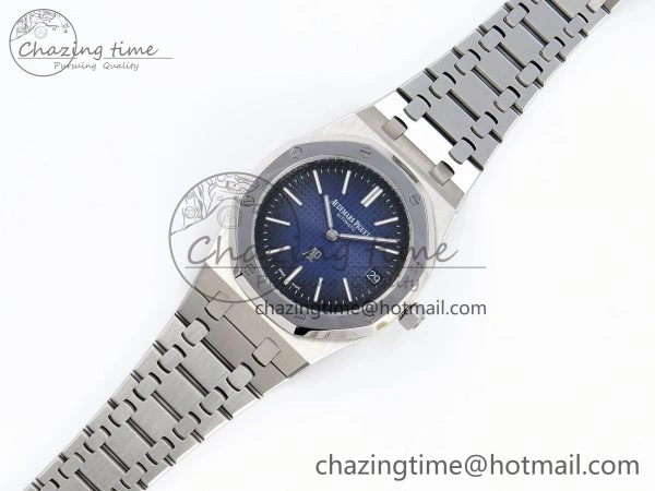 Trendsetting ROYAL OAK 39MM 15202 SS IPF 1:1 BEST EDITION BLUE BLACK TEXTURED DIAL ON SS BRACELET A 4494