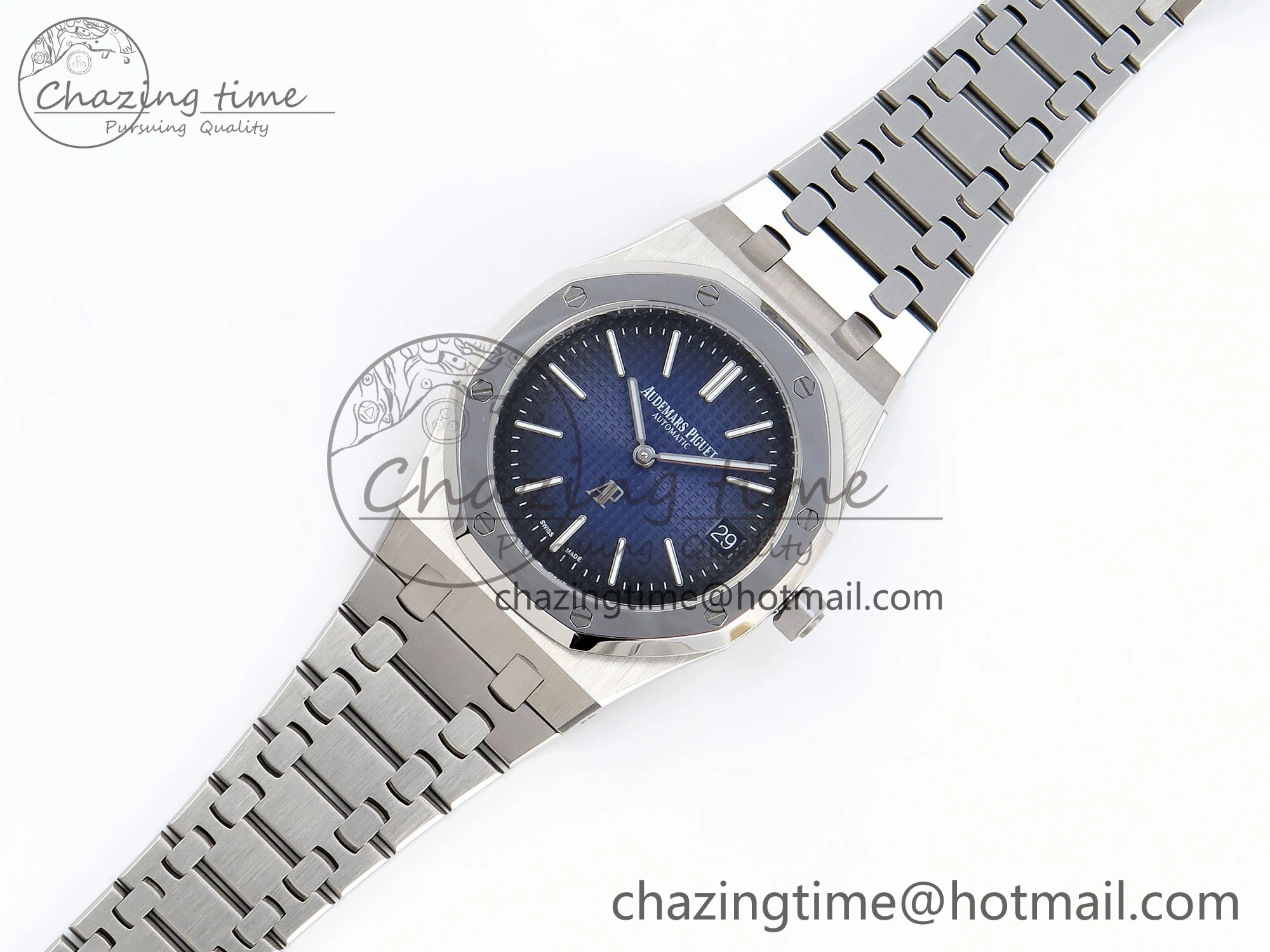 Trendsetting ROYAL OAK 39MM 15202 SS IPF 1:1 BEST EDITION BLUE BLACK TEXTURED DIAL ON SS BRACELET A 4494