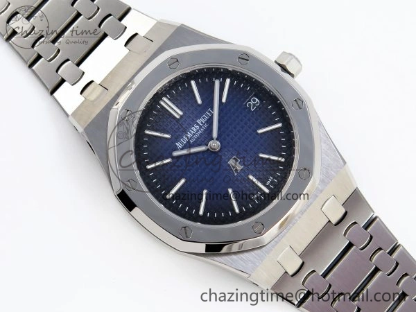 Trendsetting ROYAL OAK 39MM 15202 SS IPF 1:1 BEST EDITION BLUE BLACK TEXTURED DIAL ON SS BRACELET A 4494