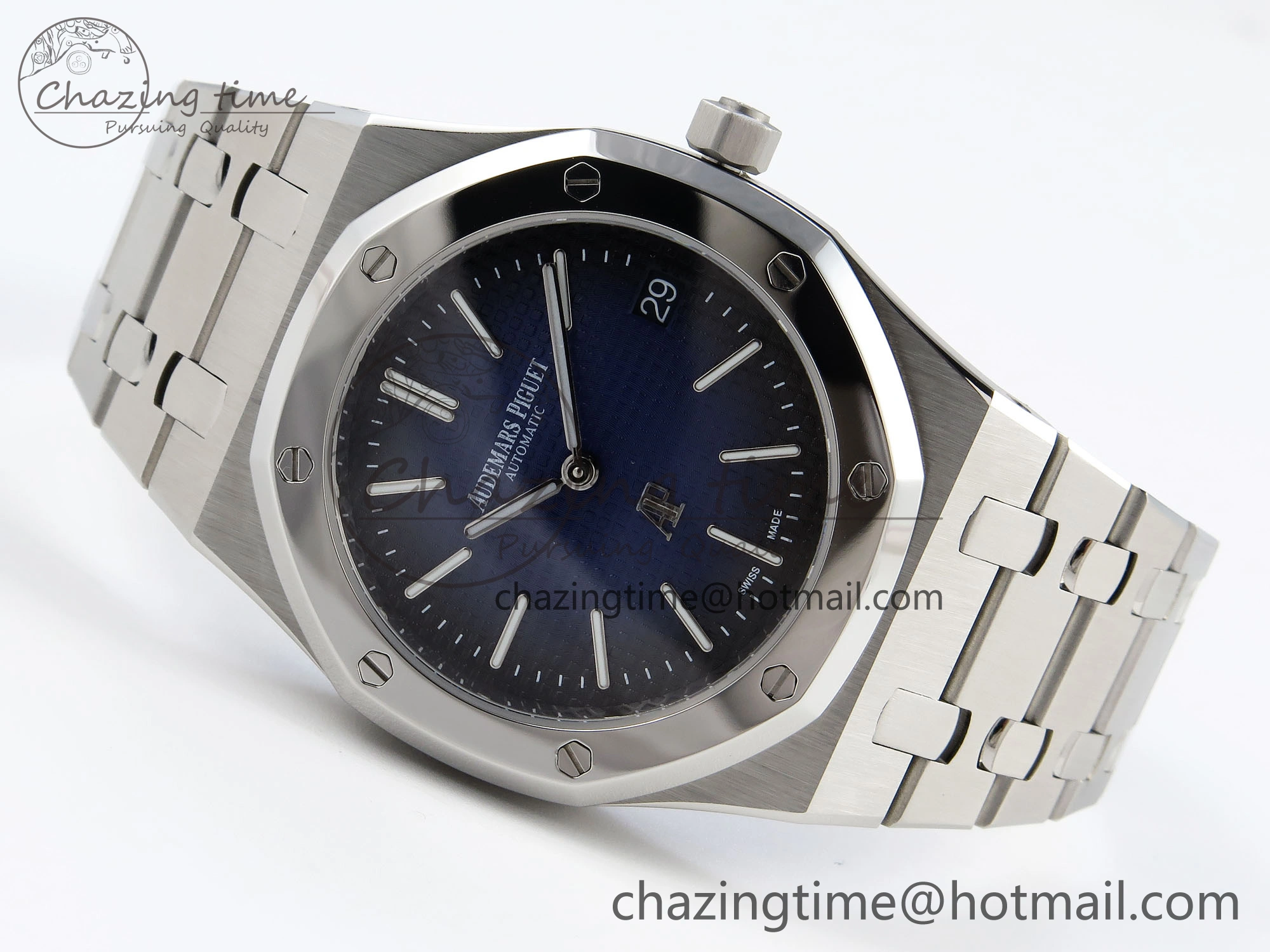 Trendsetting ROYAL OAK 39MM 15202 SS IPF 1:1 BEST EDITION BLUE BLACK TEXTURED DIAL ON SS BRACELET A 4494