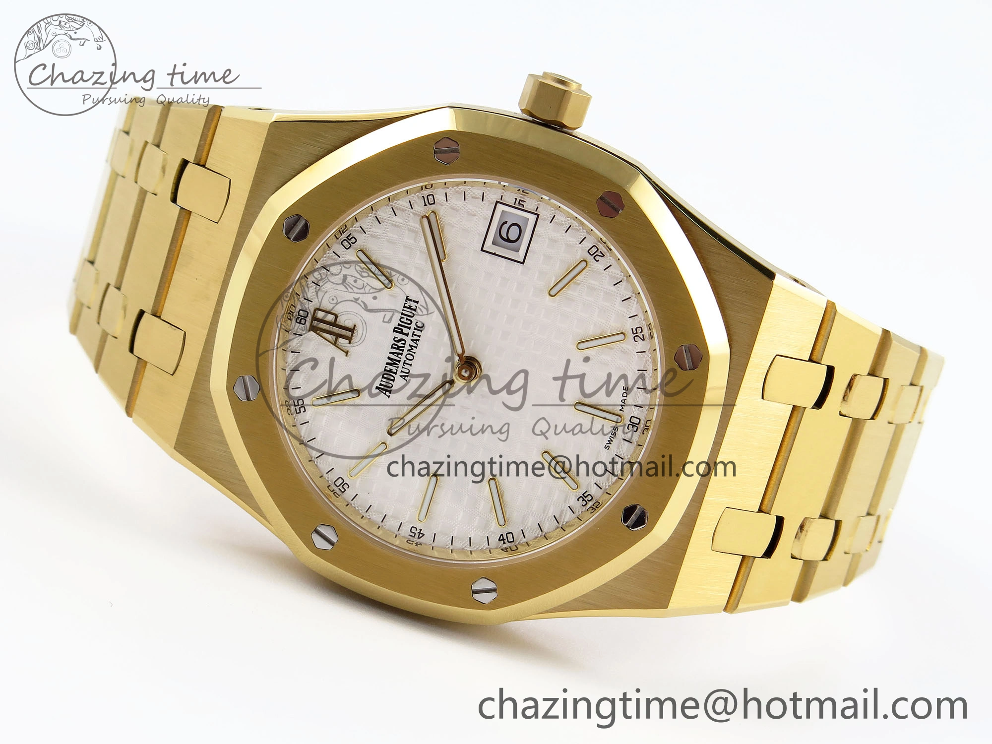 ROYAL OAK 39MM 15202 YG IPF 1:1 BEST EDITION WHITE TEXTURED DIAL ON YG BRACELET A WaterResistant 4504