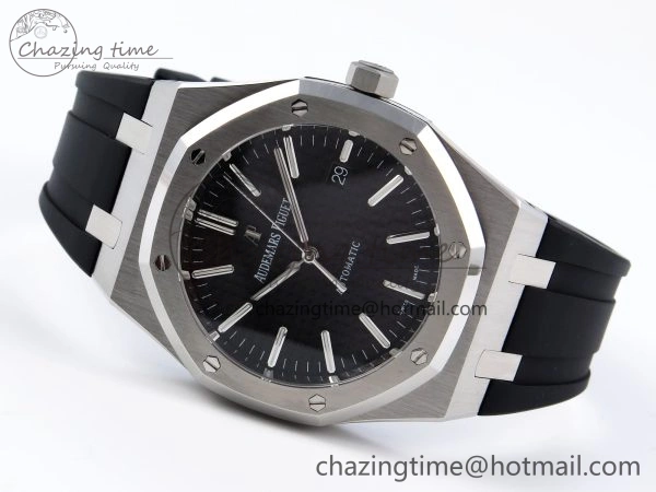 ROYAL OAK 41MM 15400 SS APSF 1:1 BEST EDITION BLACK TEXTURED DIAL ON BLACK RUBBER STRAP SA3120 SUPER CLONE V EyeCatching 4492