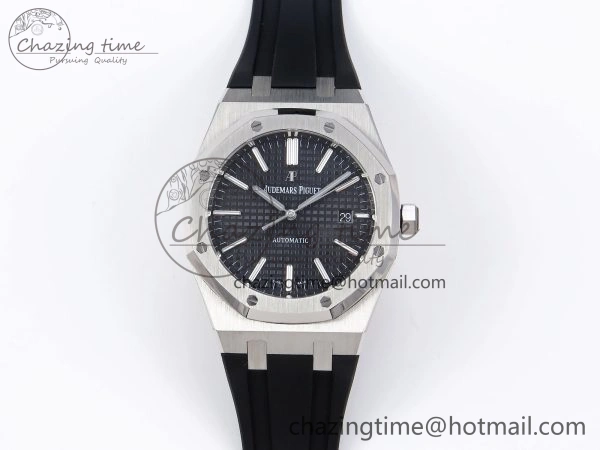 ROYAL OAK 41MM 15400 SS APSF 1:1 BEST EDITION BLACK TEXTURED DIAL ON BLACK RUBBER STRAP SA3120 SUPER CLONE V EyeCatching 4492
