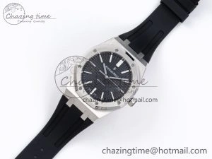 ROYAL OAK 41MM 15400 SS APSF 1:1 BEST EDITION BLACK TEXTURED DIAL ON BLACK RUBBER STRAP SA3120 SUPER CLONE V EyeCatching 4492